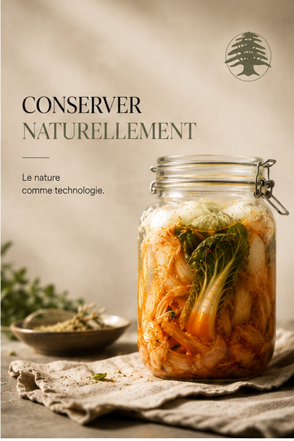 Bocal de légumes fermentés posé sur un linge de lin