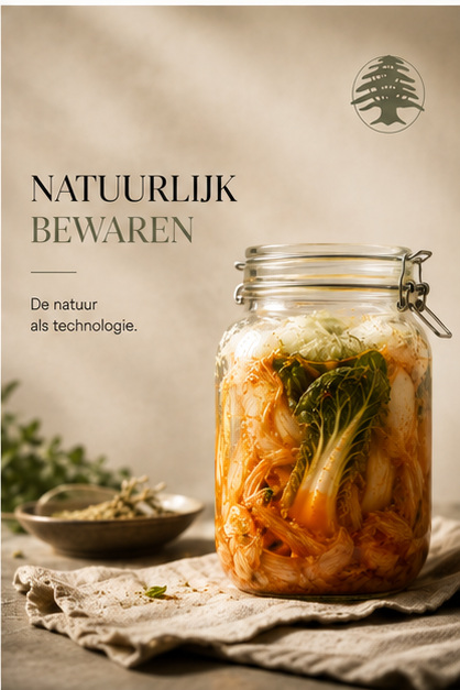 Weckpot met gefermenteerde groenten op een linnen doek